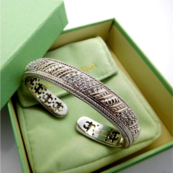 Judith Ripka CZ Sterling Silver Hinged Cuff Bracelet Medium 7in - Picture 4 of 5